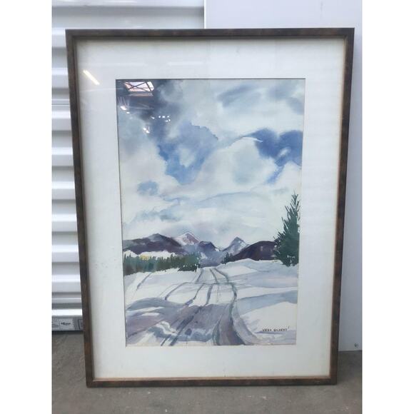 Vera Gilbert Original Signed Watercolor Painting Snowy Road Wintertime Framed
